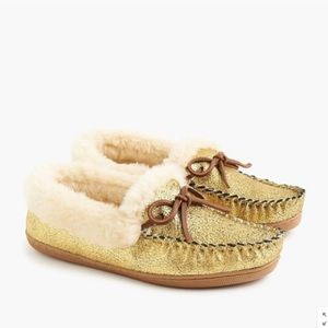 J.Crew LODGE MOCCASINS SLIPPERS SHOES GOLD LEATHER